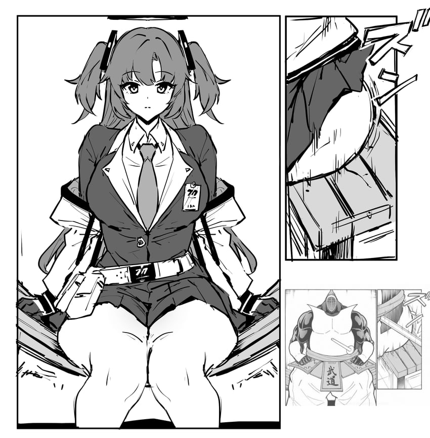 yuuka and strong the budo (blue archive and 1 more) drawn by thirty_8ght