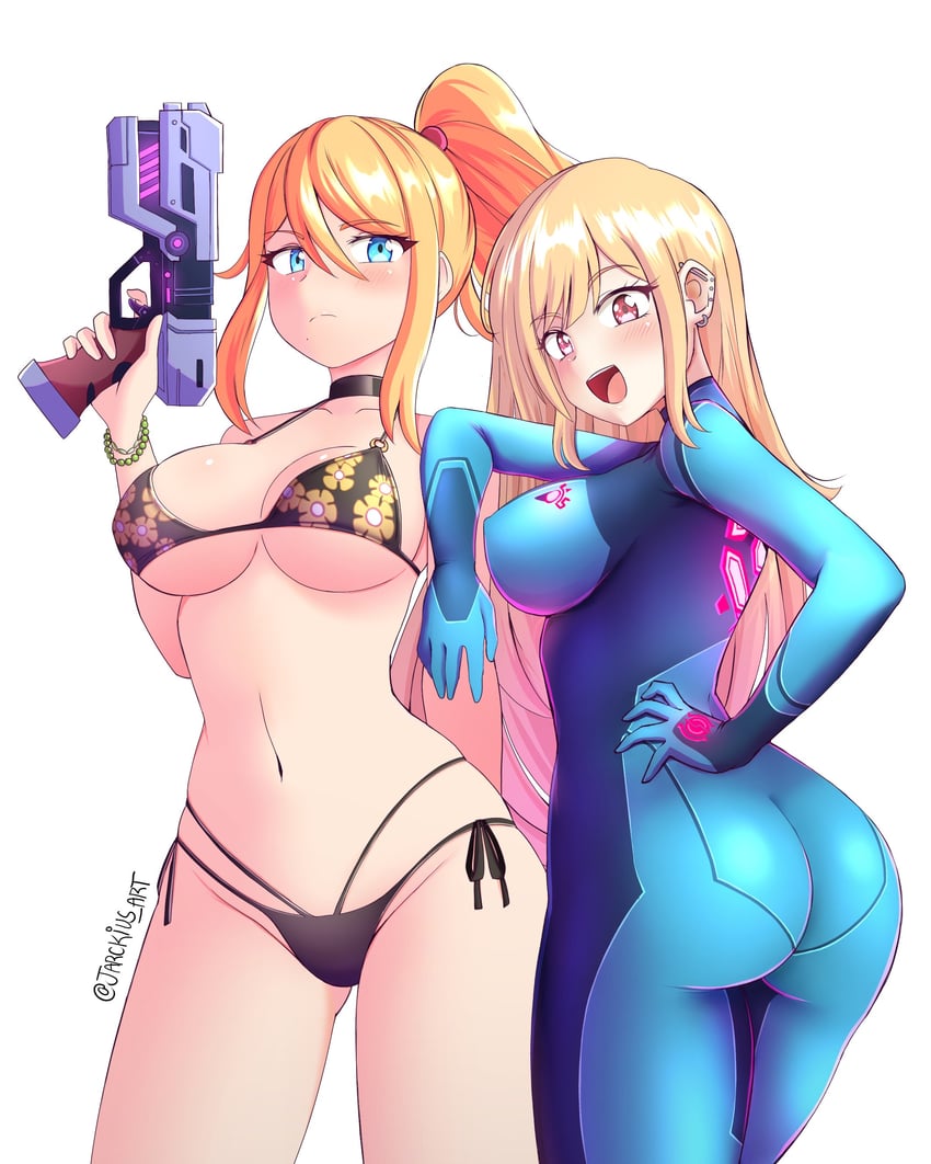 samus aran and kitagawa marin (metroid and 1 more) drawn by jarckius