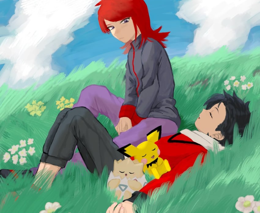 ethan, silver, pichu, and togepi (pokemon and 1 more) drawn by marumaromoka2