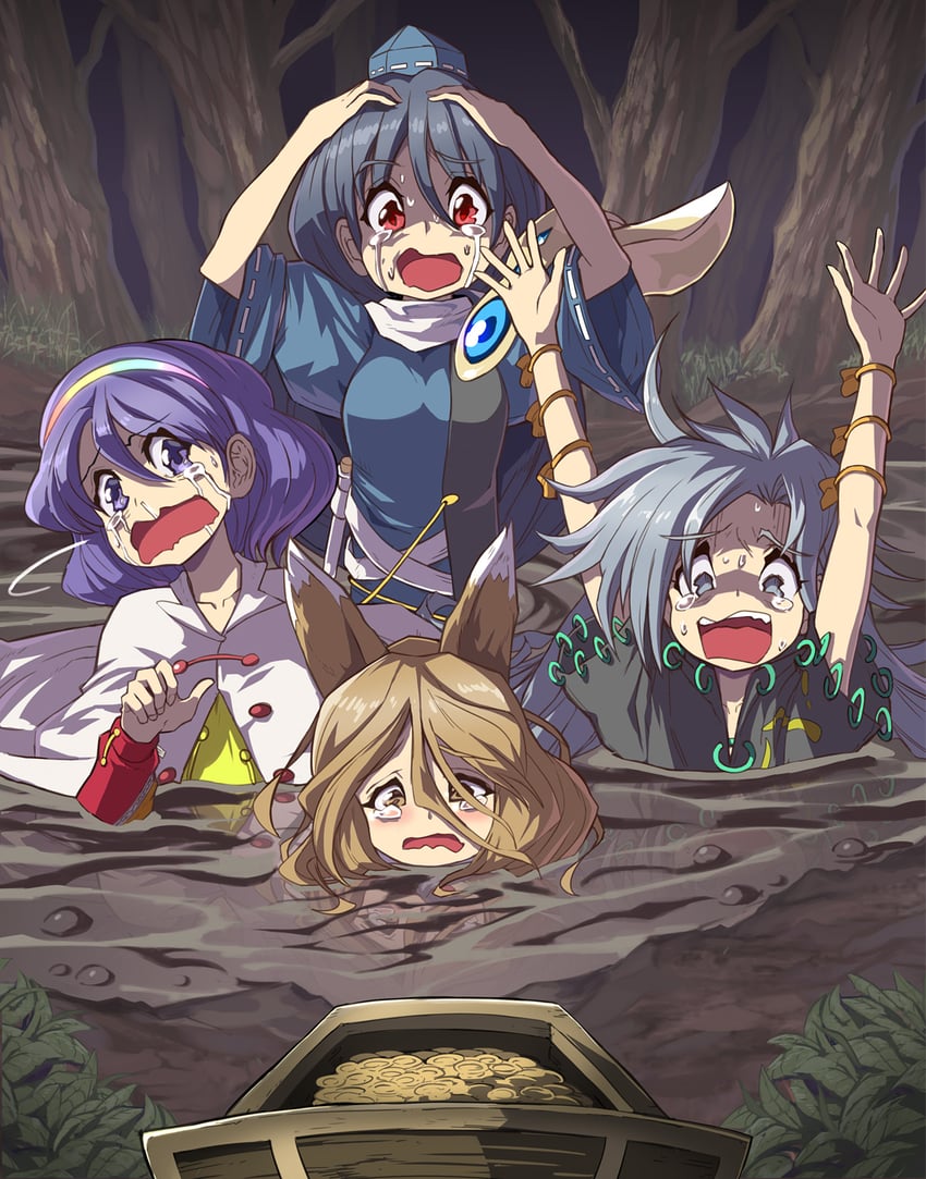 kudamaki tsukasa, iizunamaru megumu, tenkyuu chimata, and himemushi momoyo (touhou and 1 more) drawn by syope