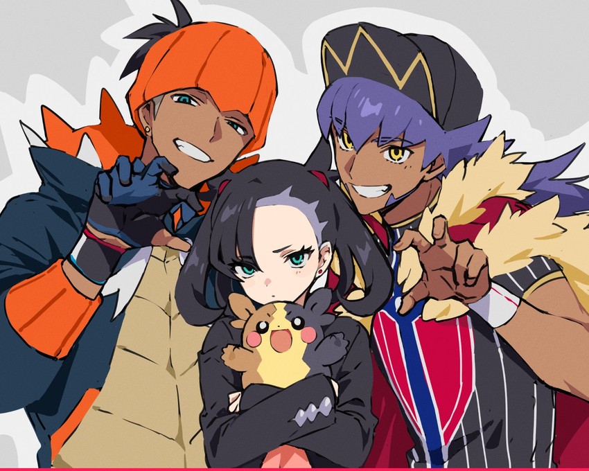 marnie, leon, raihan, and morpeko (pokemon and 1 more) drawn by namakawa