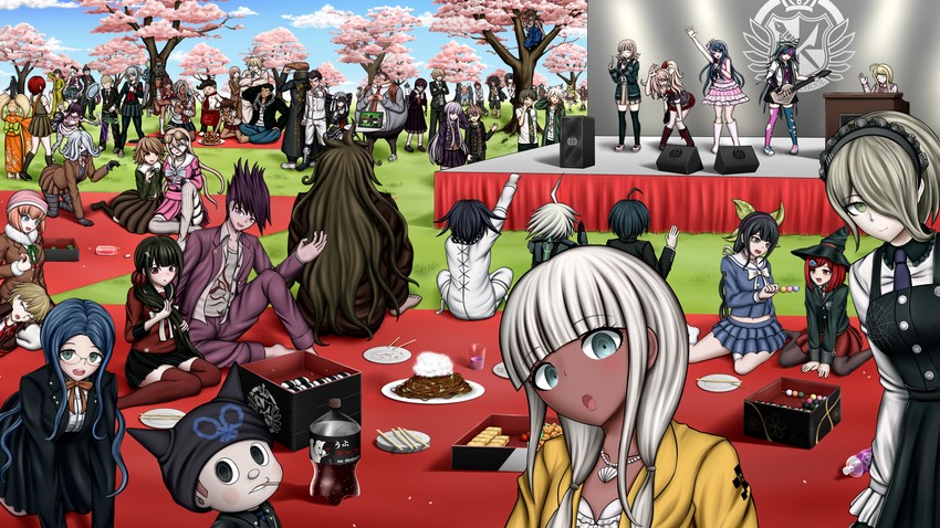 nanami chiaki, oma kokichi, saihara shuichi, komaeda nagito, hinata hajime, and 42 more (danganronpa and 5 more) drawn by ayakashi_yomogi