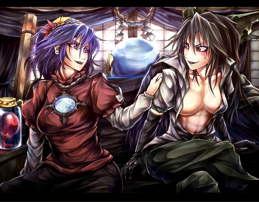 reiuji utsuho and yasaka kanako (touhou) drawn by ryuuichi_(f_dragon)