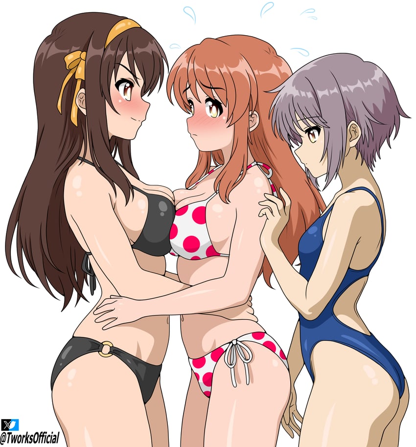 suzumiya haruhi, nagato yuki, and asahina mikuru (suzumiya haruhi no yuuutsu) drawn by t-works