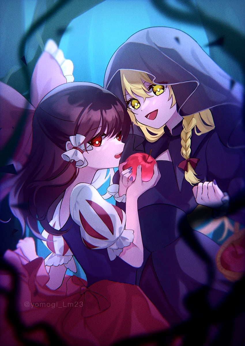 hakurei reimu, kirisame marisa, snow white, and snow white's queen (touhou and 1 more) drawn by yomogi_9392