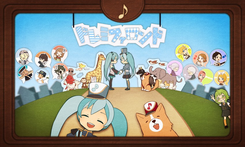 hatsune miku, kagamine rin, kagamine len, megurine luka, and gumi (vocaloid and 1 more) drawn by tama_(songe)