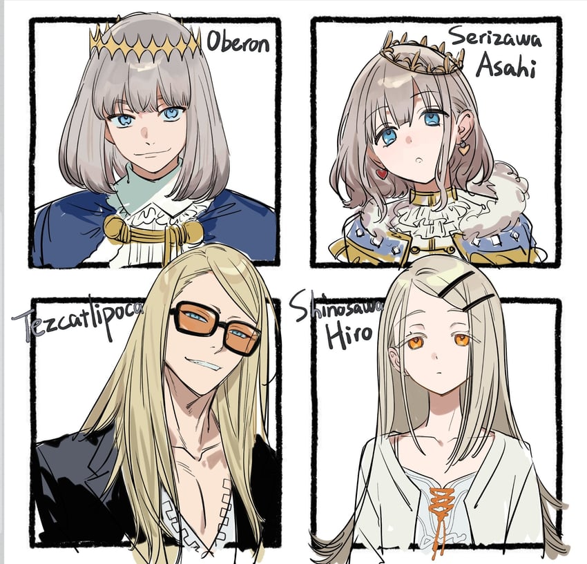 shinosawa hiro, oberon, serizawa asahi, and tezcatlipoca (fate and 4 more) drawn by raychelsoo