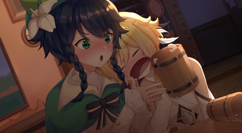lumine and venti (genshin impact) drawn by keipup