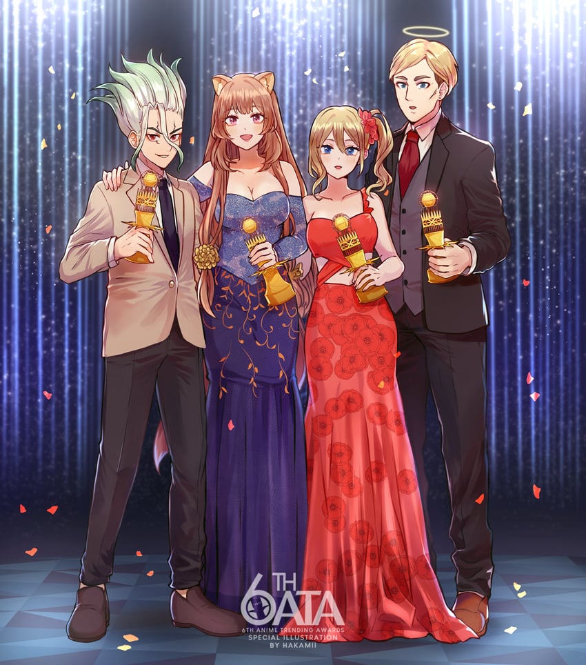 raphtalia, hayasaka ai, erwin smith, and ishigami senkuu (shingeki no kyojin and 3 more) drawn by hakamii