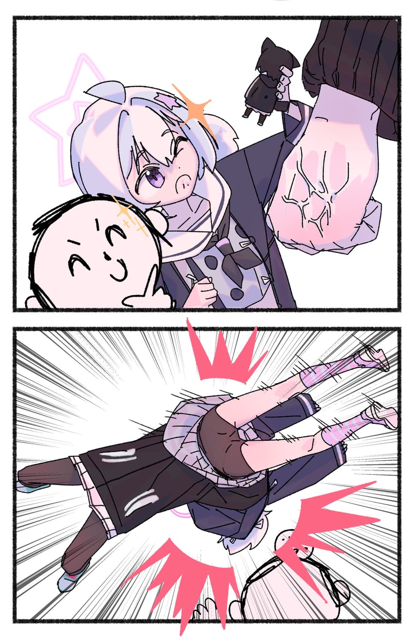 sensei, doodle sensei, kazusa, and reisa (blue archive) drawn by pararilla