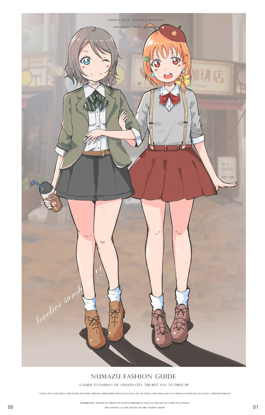 watanabe you and takami chika (love live! and 1 more) drawn by qianqian