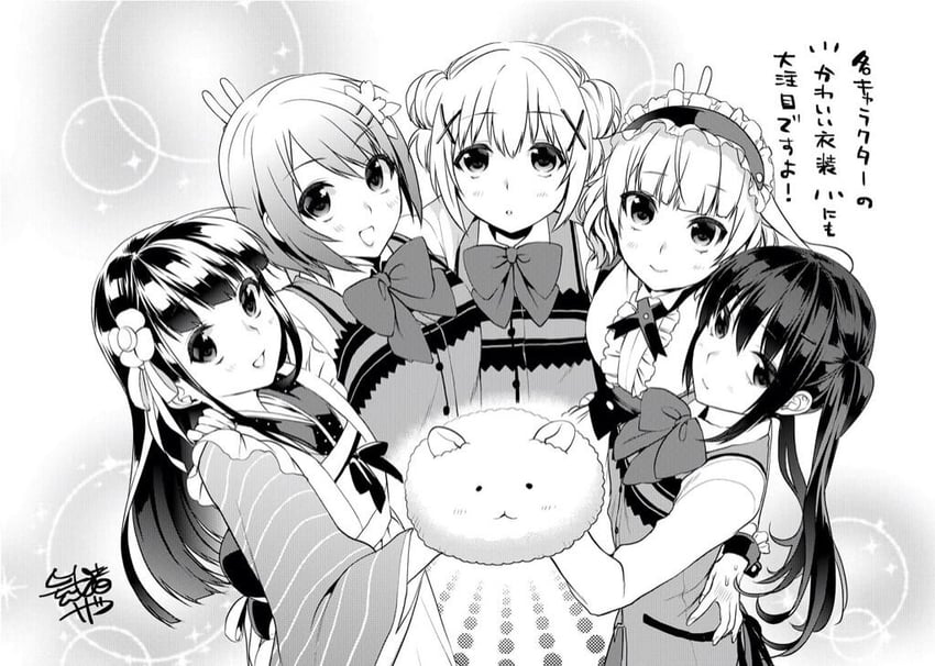 kafuu chino, hoto cocoa, kirima syaro, tippy, tedeza rize, and 1 more (gochuumon wa usagi desu ka?) drawn by musha_sabu