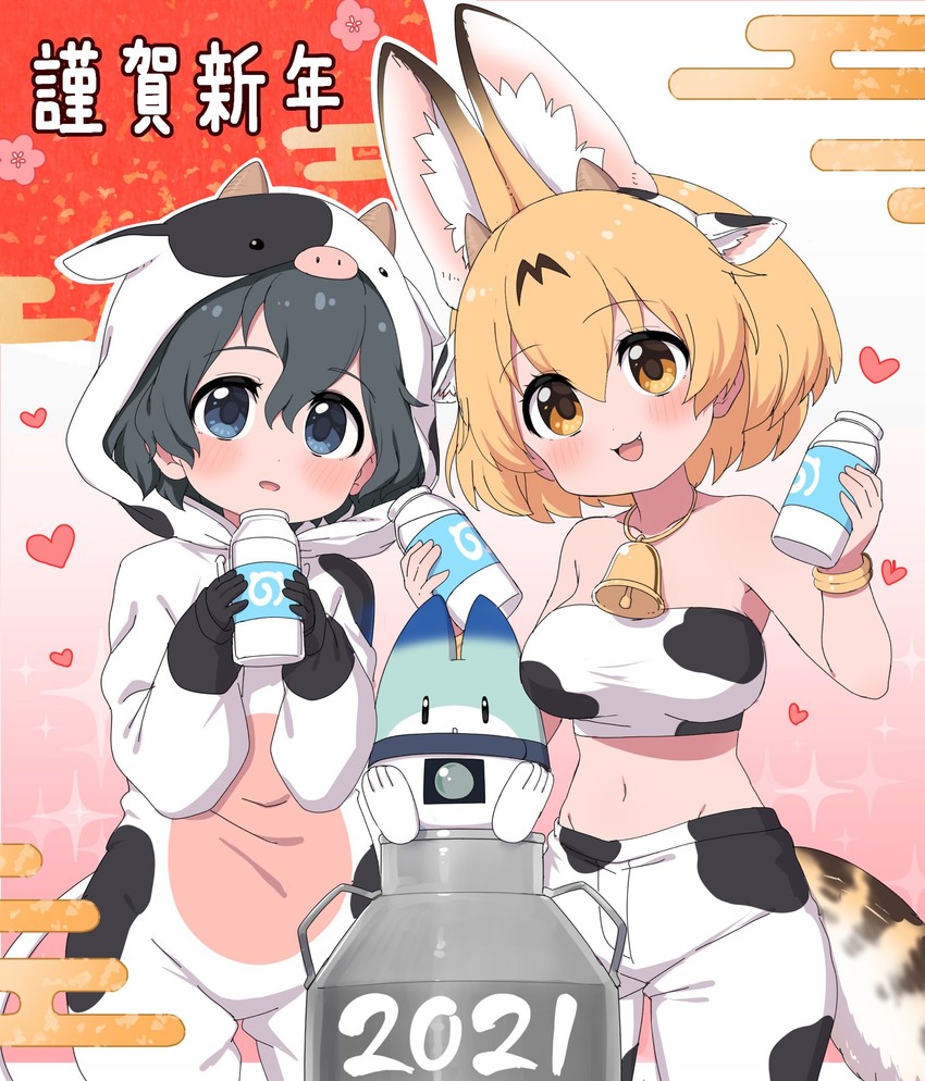 serval, kaban, and lucky beast (kemono friends) drawn by ransusan