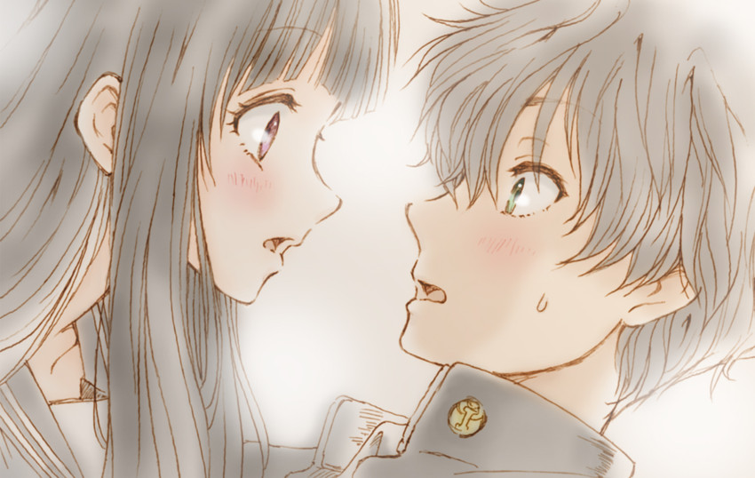 chitanda eru and oreki houtarou (hyouka) drawn by bluez