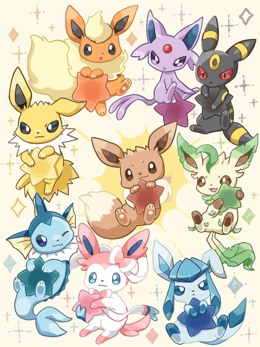 eevee, sylveon, umbreon, glaceon, vaporeon, and 4 more (pokemon) drawn by kana_(maple926)