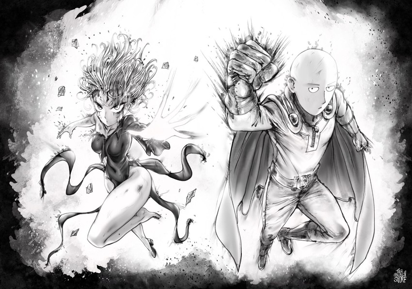 tatsumaki and saitama (one-punch man) drawn by the_golden_smurf