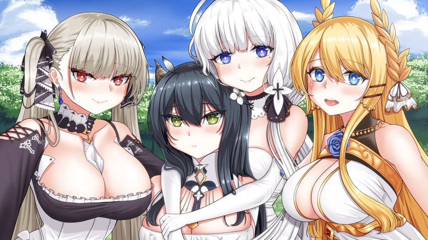 formidable, illustrious, indomitable, and victorious (azur lane) drawn by gzanth