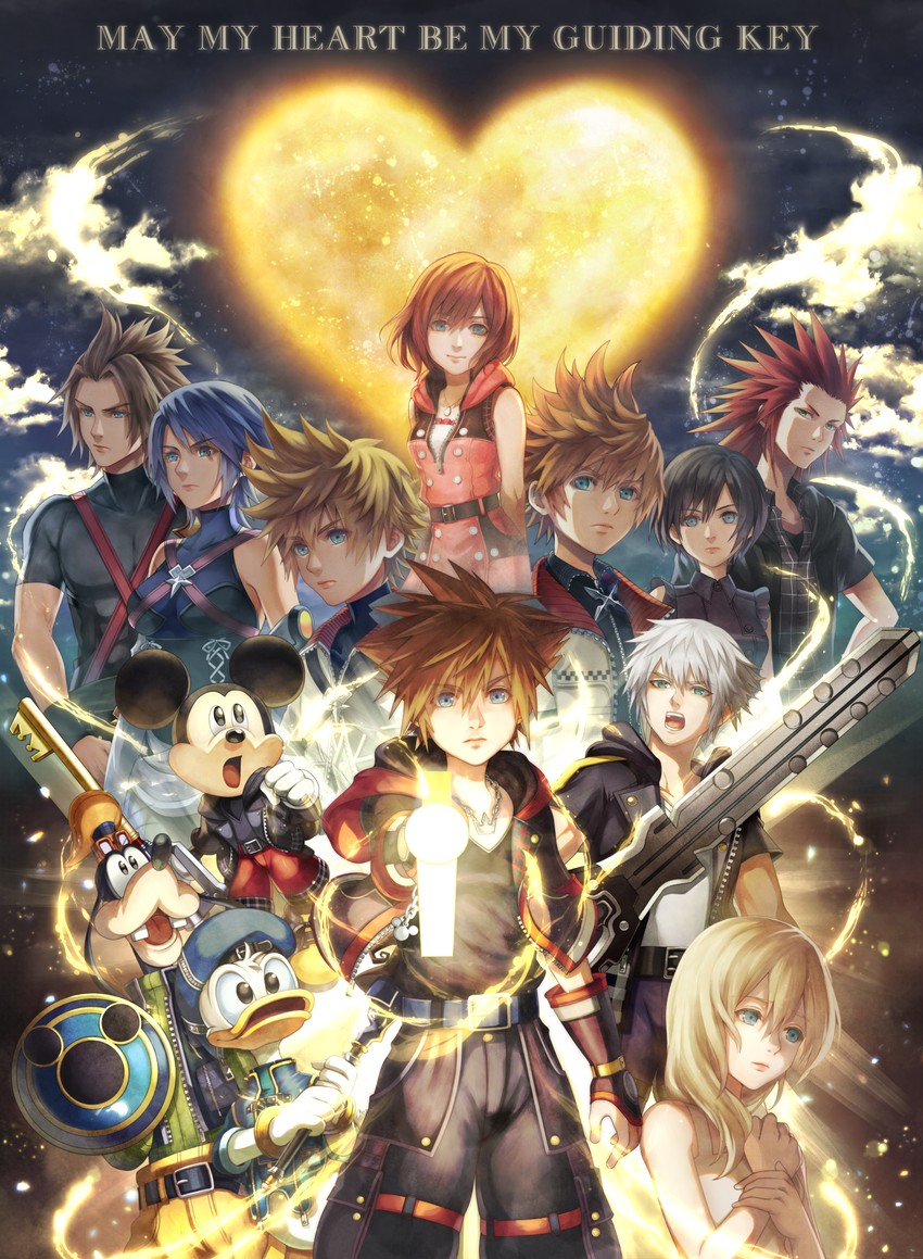 sora, roxas, kairi, riku, mickey mouse, and 9 more (kingdom hearts and 2 more) drawn by xino