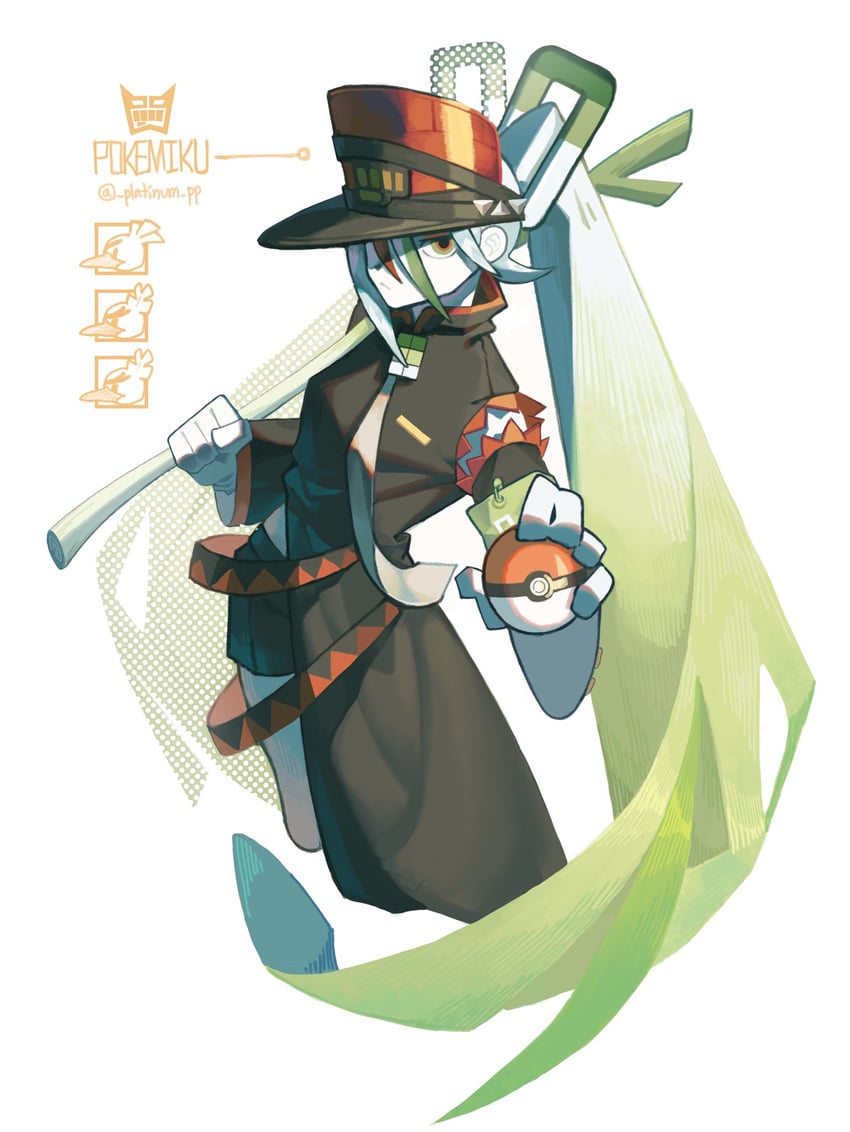 hatsune miku, sirfetch'd, and fighting miku (pokemon and 2 more) drawn by tinum_(platinum_pp)
