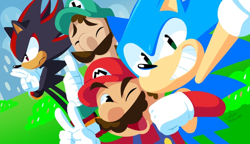mario, sonic the hedgehog, shadow the hedgehog, and luigi (mario and 4 more) drawn by captainmolasses