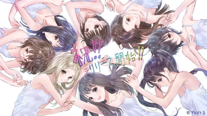 morisaki alesia yu, kasuga shiho, xiao meiqi, ikoma ayami, kuno kirara, and 3 more (blue reflection and 1 more) drawn by kishida_mel