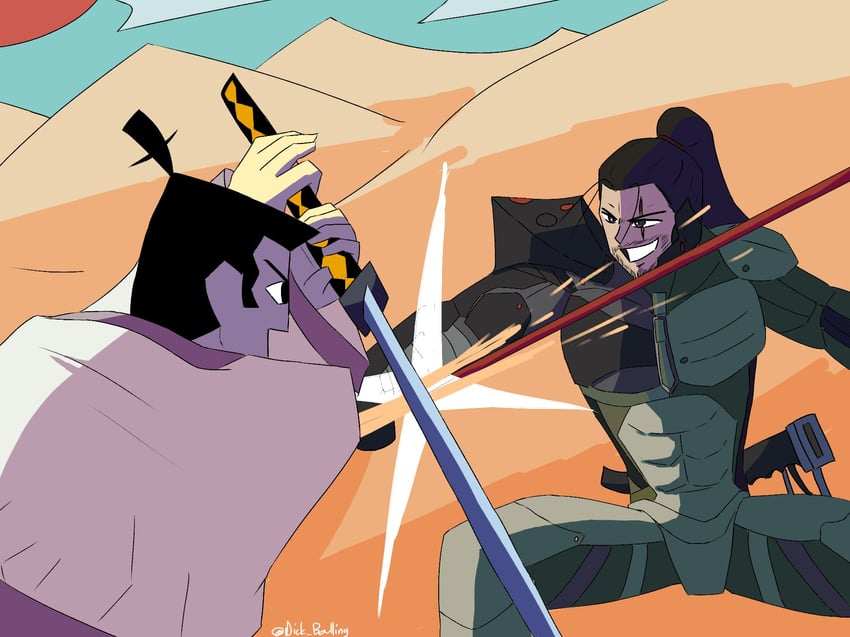 samuel rodrigues and samurai jack (metal gear and 2 more) drawn by dick_balling