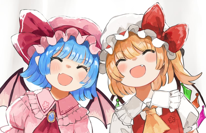 remilia scarlet and flandre scarlet (touhou) drawn by niseneko_(mofumofu_ga_ienai)