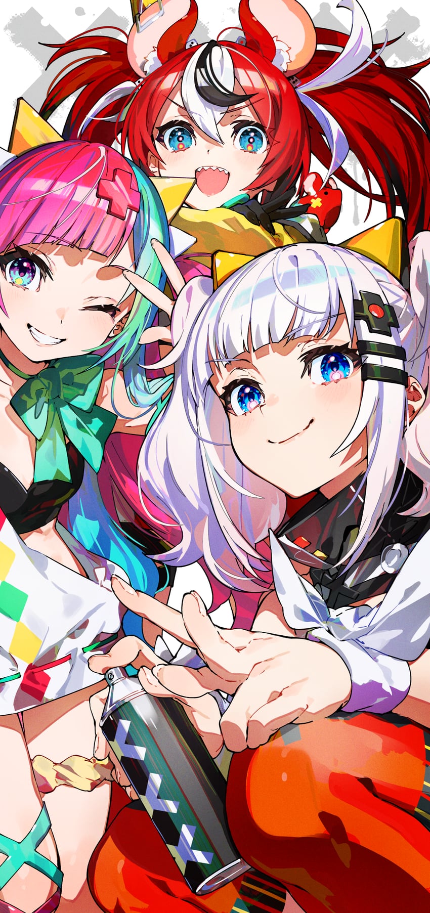 hakos baelz, kaguya luna, mr. squeaks, and pinky pop hepburn (hololive and 2 more) drawn by mika_pikazo