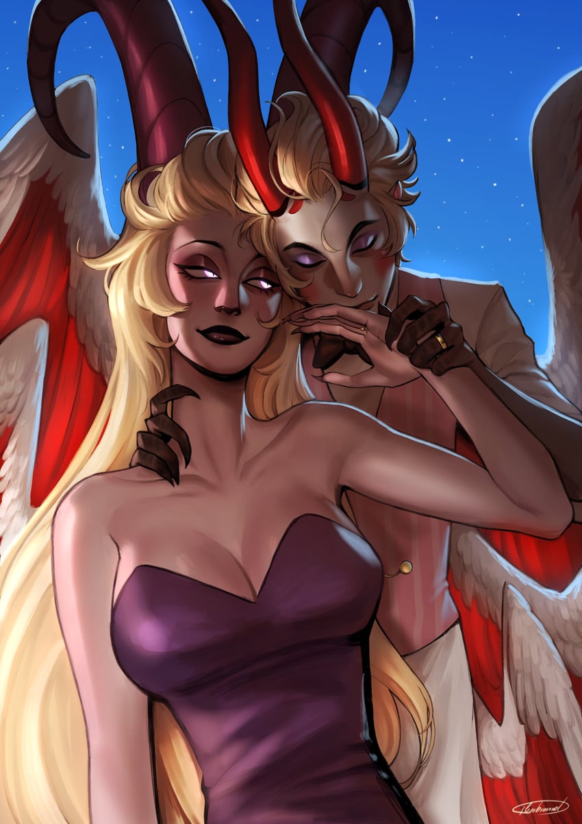 lucifer morningstar and lilith (hazbin hotel) drawn by 4lienbrainrot