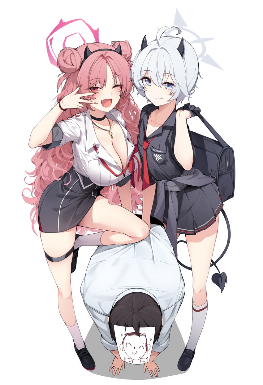 sensei, doodle sensei, kirara, and erika (blue archive) drawn by ddangbi