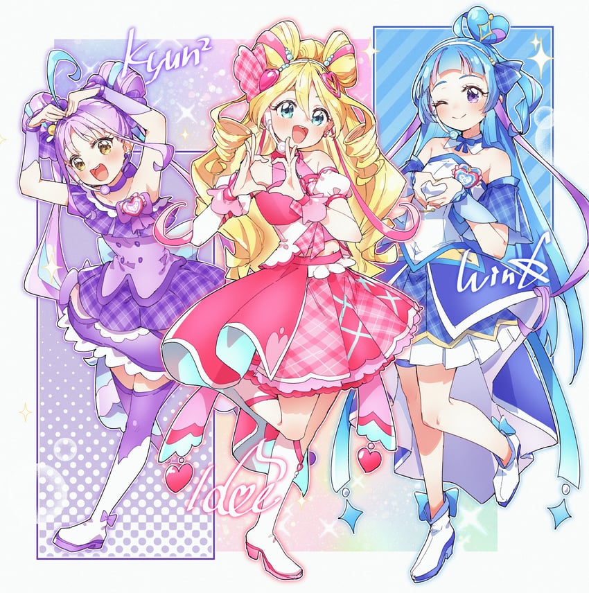 sakura uta, cure idol, shigure kokoro, aokaze nana, cure wink, and 1 more (precure and 1 more) drawn by yukie_(kusaka_shi)
