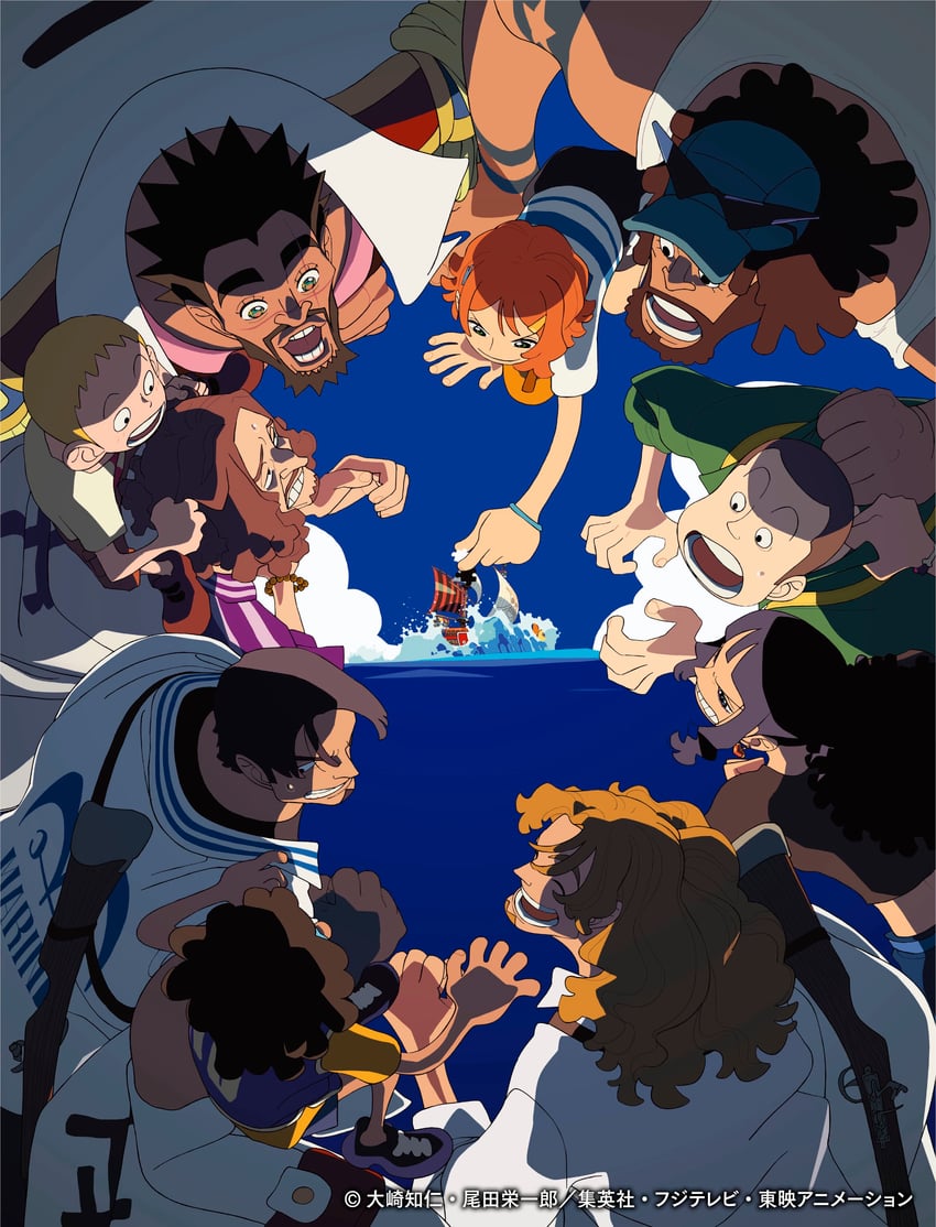 thousand sunny, nami's fangirl, elder marine brother, younger marine brother, bookstore part-timer, and 5 more (one piece and 1 more) drawn by sotymr01