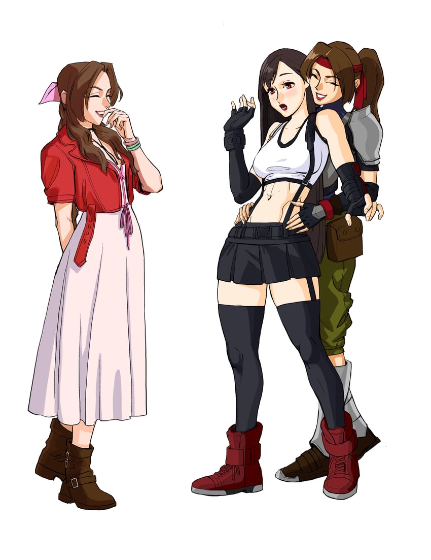 tifa lockhart, aerith gainsborough, and jessie rasberry (final fantasy and 2 more) drawn by yamamomi