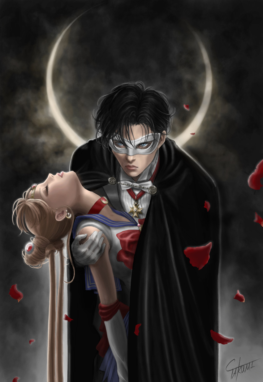tsukino usagi, sailor moon, chiba mamoru, and tuxedo kamen (bishoujo senshi sailor moon) drawn by takumi_(marlboro)