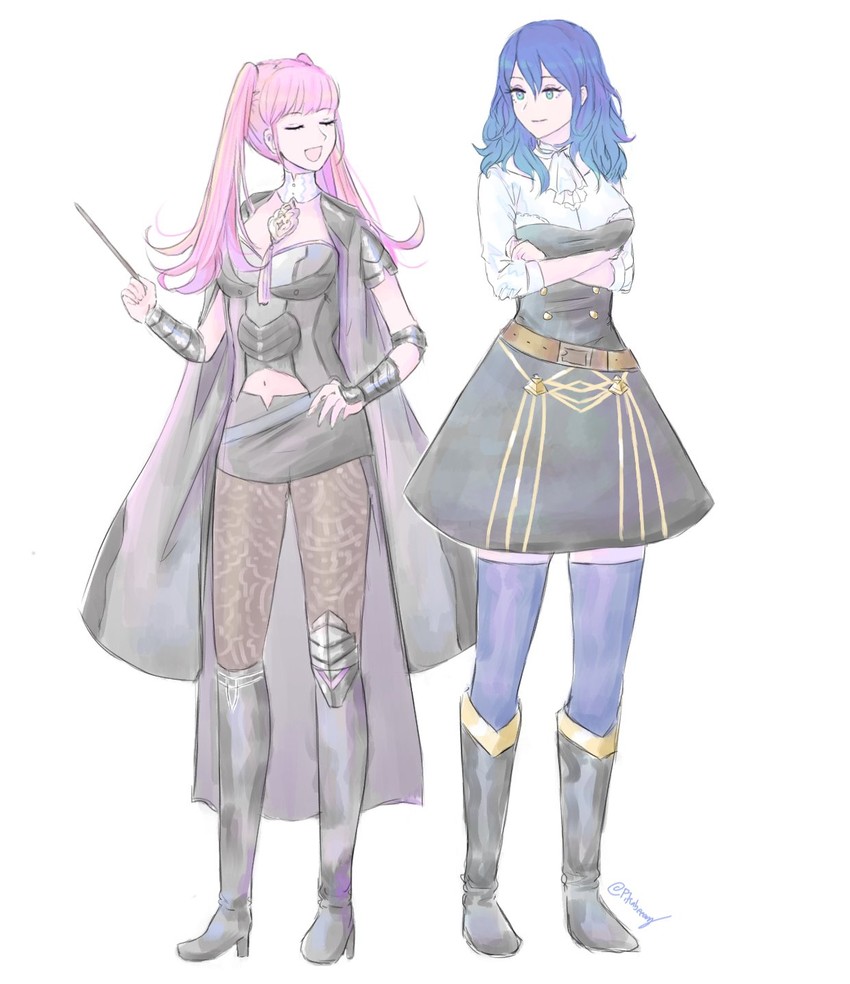 female byleth and hilda valentine goneril (fire emblem and 1 more) drawn by lissa_(pikabeeart)