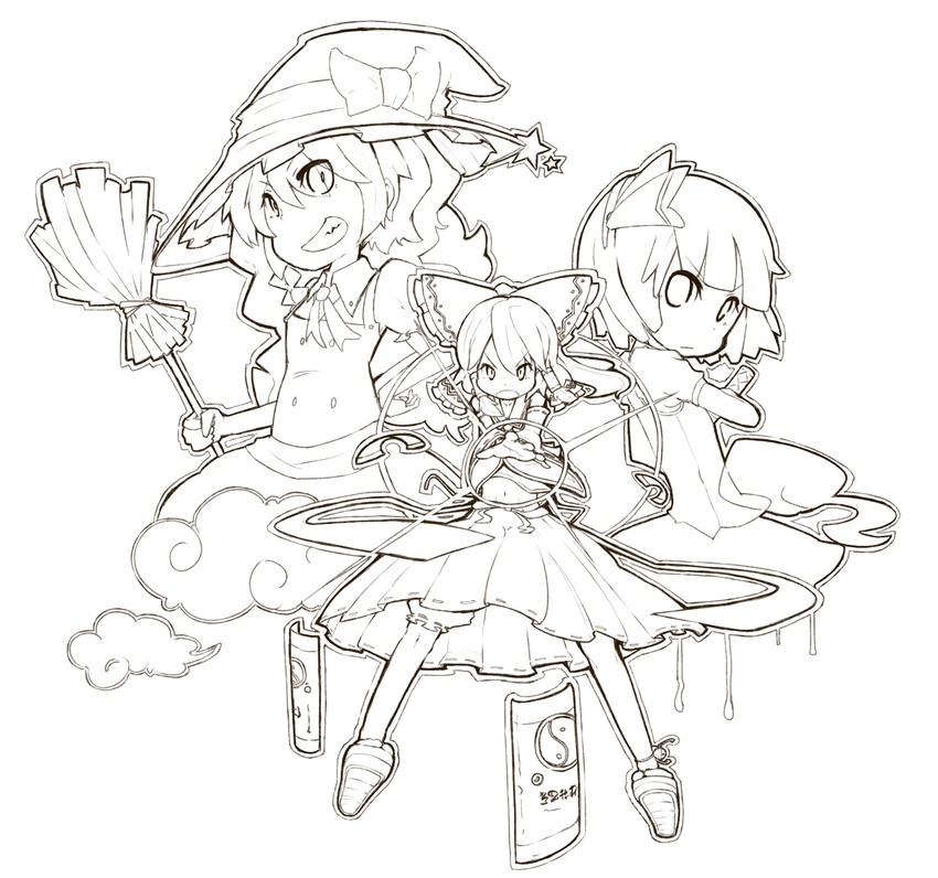 hakurei reimu, kirisame marisa, and konpaku youmu (touhou) drawn by katsudansou