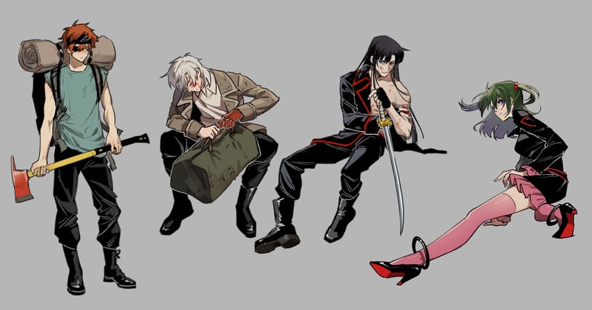 lenalee lee, allen walker, kanda yuu, and lavi (d.gray-man) drawn by rocheng