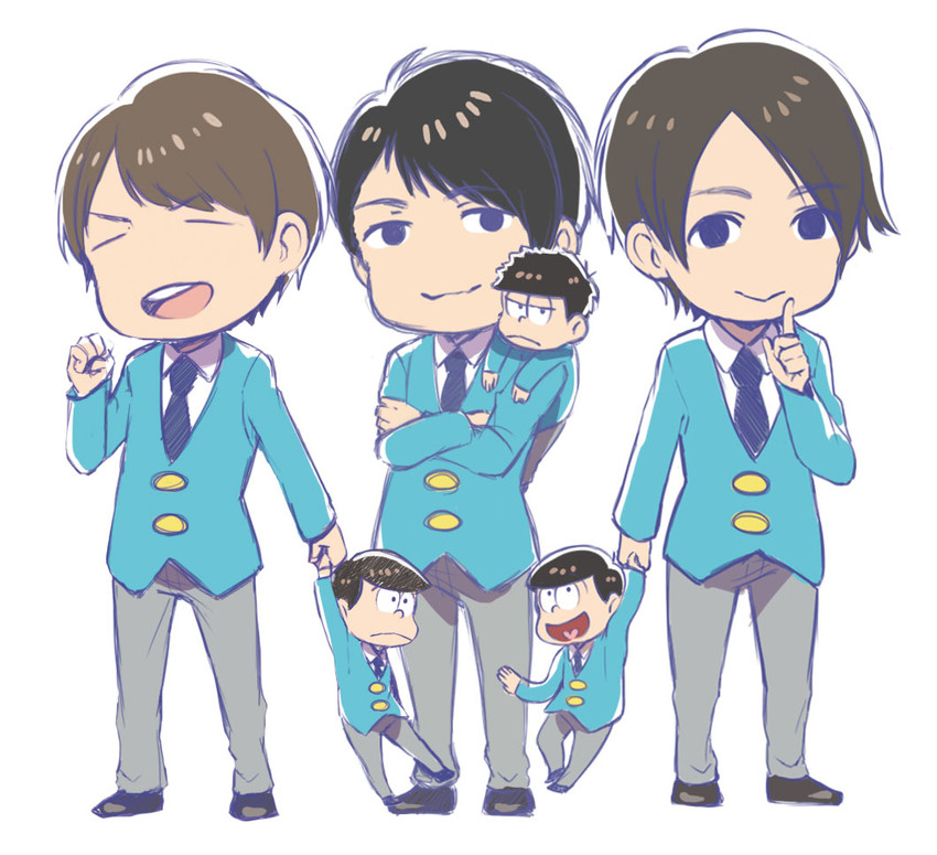 matsuno ichimatsu, matsuno jyushimatsu, matsuno choromatsu, kamiya hiroshi, ono daisuke, and 1 more (real life and 3 more) drawn by kichannico