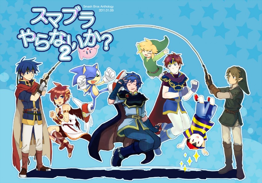 link, kirby, sonic the hedgehog, ike, pit, and 4 more (fire emblem and 12 more) drawn by piyo_(120466)