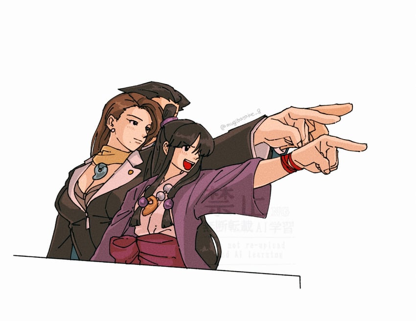 phoenix wright, maya fey, and mia fey (ace attorney) drawn by mugibatake