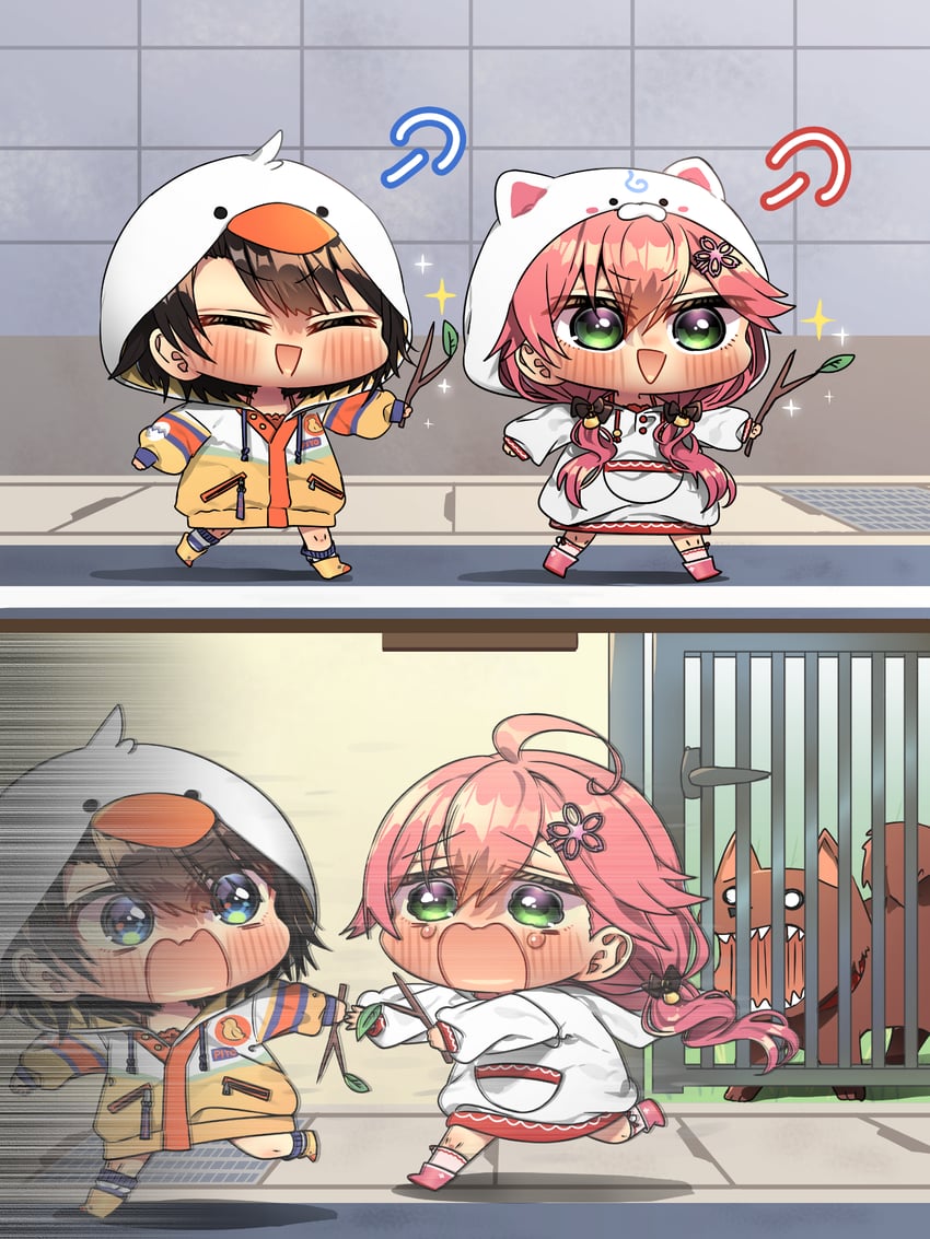 sakura miko and oozora subaru (hololive) drawn by harumina_mau
