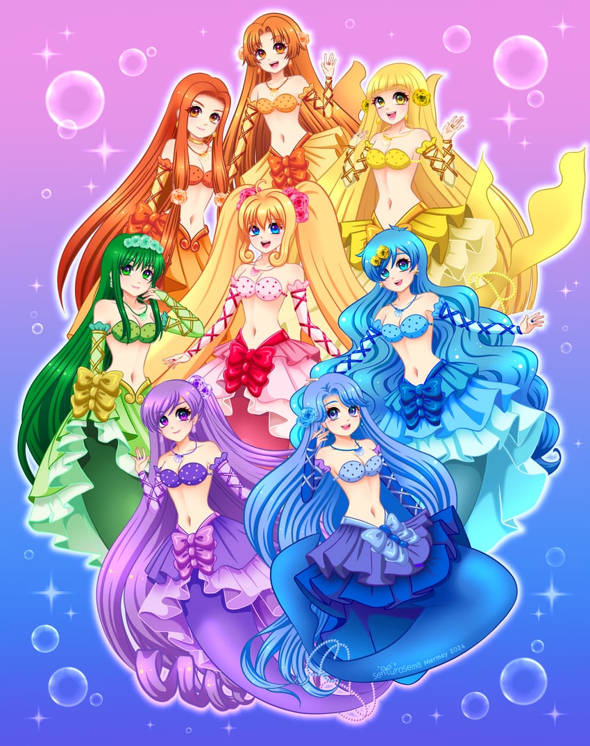 nanami lucia, houshou hanon, touin rina, seira, noel, and 4 more (mermaid melody pichi pichi pitch) drawn by senturosema