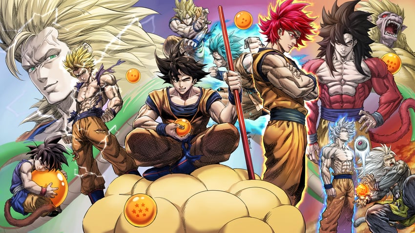 son goku, oozaru, golden oozaru, and tablos (dragon ball and 4 more) drawn by qingyun_zhizhe