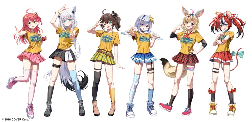 shirakami fubuki, sakura miko, amane kanata, hakos baelz, natsuiro matsuri, and 2 more (hololive and 1 more) drawn by summer_tail720