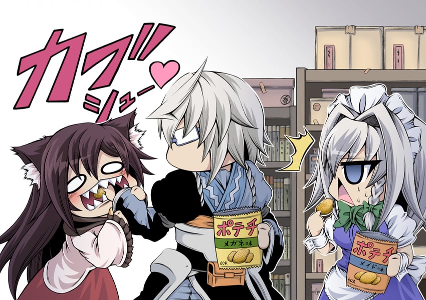izayoi sakuya, morichika rinnosuke, and imaizumi kagerou (touhou) drawn by hidefu_kitayan