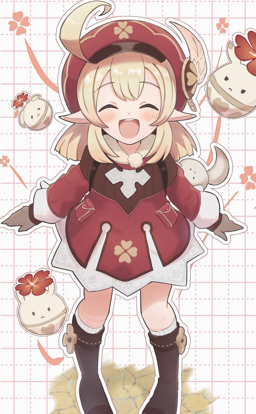 klee, dodoco, and jumpy dumpty (genshin impact) drawn by sunanuko_(ramuneko)