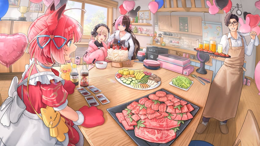 makaino ririmu, tachibana hinano, akami karubi, clutch fi, and thomas inoue (nijisanji and 4 more) drawn by maousoshi