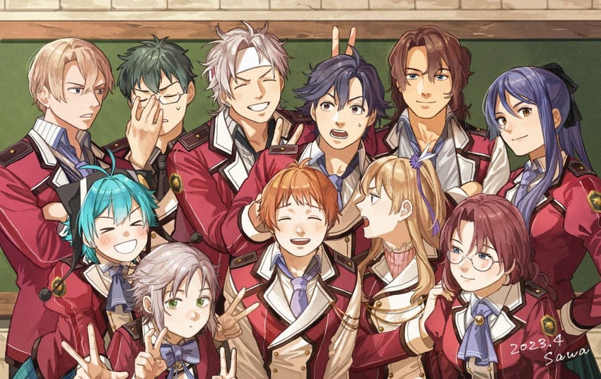 rean schwarzer, fie claussell, alisa reinford, emma millstein, crow armbrust, and 6 more (eiyuu densetsu and 2 more) drawn by sawaponu3