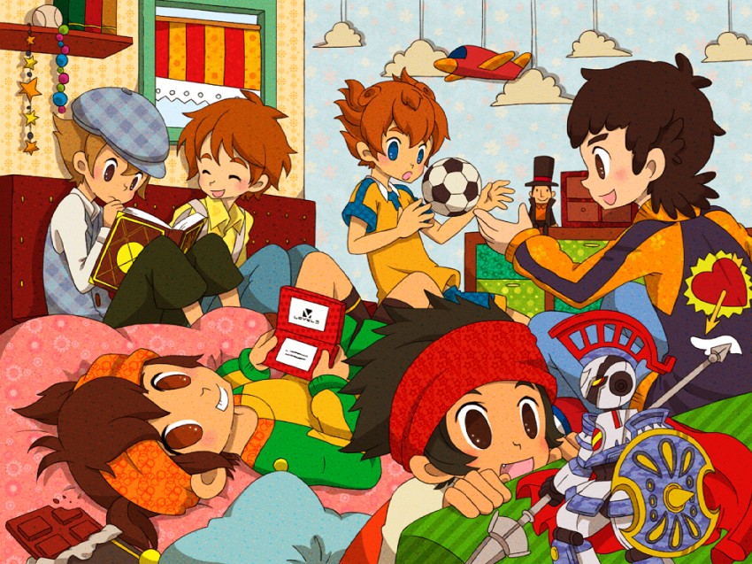 matsukaze tenma, endou mamoru, hershel layton, luke triton, yamano ban, and 3 more (inazuma eleven go and 5 more) drawn by uppi
