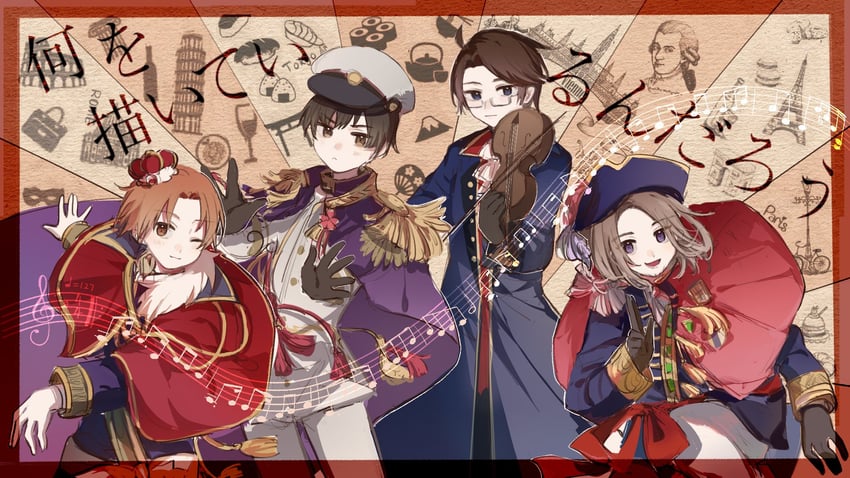 japan, france, northern italy, and austria (axis powers hetalia) drawn by woshifoufou